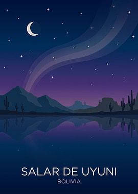 Salar de Uyuni Night Landscape Poster