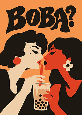 Retro Style Boba Tea Illustration