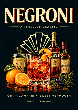 Negroni Cocktail Vintage Style Poster