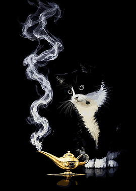 Cat and Magic Genie Lamp
