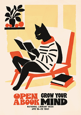 Vintage National Library Week Cat Poster