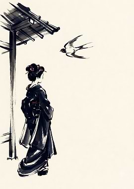 Geisha Watching a Flying Swallow
