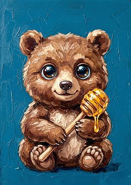Cute Bear Cub with Honey Dipper