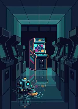 Pixel Art Arcade Cleaning Robot