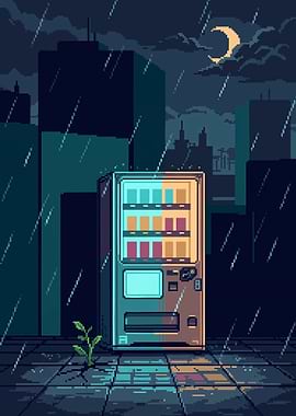 Pixel Art Vending Machine in Rain