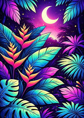 Neon Tropical Night Jungle