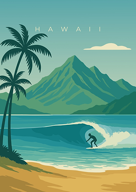 Hawaii Surfing | Minimal Vintage Travel Poster