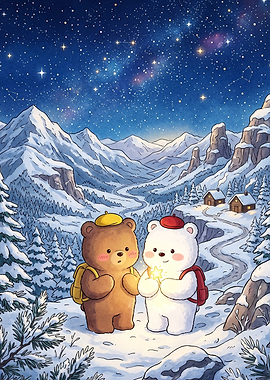Cute Bears Stargazing Fantasy Art