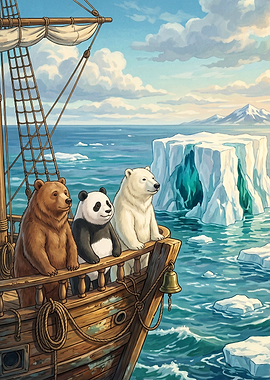 Bears On Ship Iceberg Fantasy Art