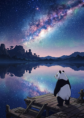 Panda Galaxy Night Sky Art Poster