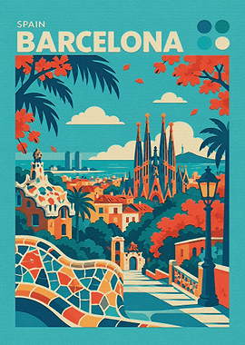 Vintage Travel Poster of Barcelona