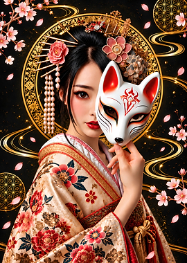 Geisha with Kitsune Mask