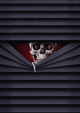 Skull Peeking Through Window Blinds