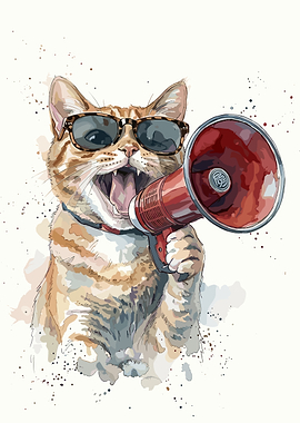 Cool Cat With Megaphone Illustration