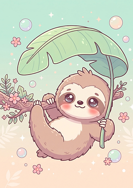 Cute Sloth Holding a Leaf