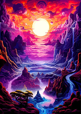 Vibrant Surreal Fantasy Mountain Landscape