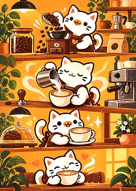 Cute Cat Barista Coffee Making Process