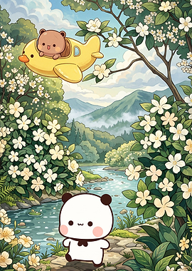 Cute Bears Valley Anime Art Poster