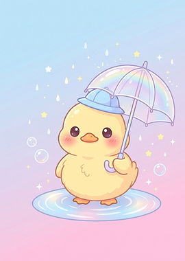 Cute Baby Duck with Umbrella