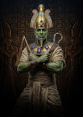 Osiris, Green Egyptian Pharaoh with Scarab Regalia