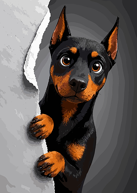 Cute Doberman Puppy Peeking Through Paper