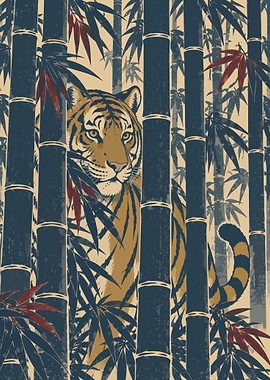 Tiger in Bamboo Forest Illustration
