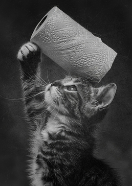 Kitten Playing with Toilet Paper Roll