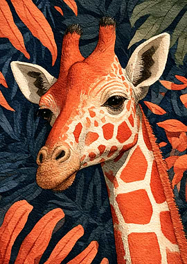 Watercolor Giraffe in Tropical Foliage