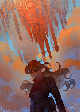 Woman Gazing at Inverted City