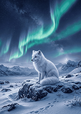 Arctic Fox Under Northern Lights