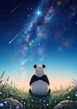 Panda Starry Night Cosmic Art Poste