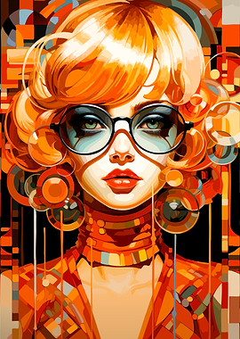 Abstract Retro Woman with Glasses