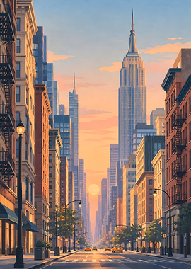 New York City Sunset Street View