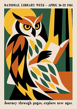 Vintage National Library Week Owl Poster