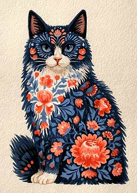 Floral Patterned Cat Illustration