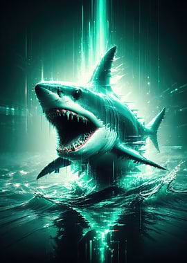 Digital Glitch Great White Shark