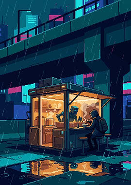 Cyberpunk Robot Ramen Stall
