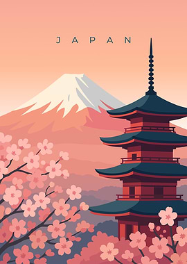 Japan Mount Fuji | Minimal Vintage Travel Poster