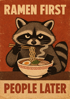 Ramen First People Later Raccoon Poster