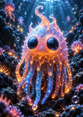 Glowing Bioluminescent Deep Sea Creature