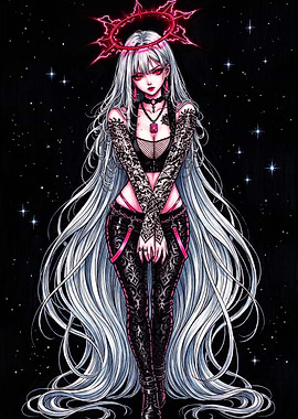 Gothic Anime Girl with Red Halo