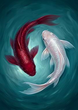 Red and White Koi Yin Yang
