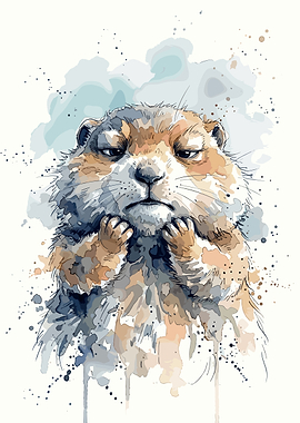 Watercolor Portrait of a Grumpy Marmot