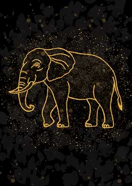 Golden Glitter Elephant Silhouette Art