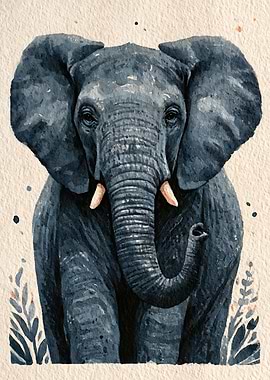 Watercolor Portrait of an African Elephant