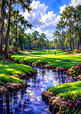 Impressionist Golf Course Landscape Painting