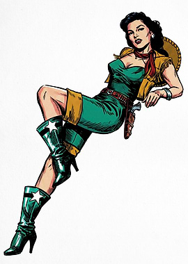 Vintage Comic Style Cowgirl Pin-up