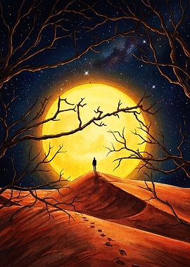 Desert Moon Surreal Night Art