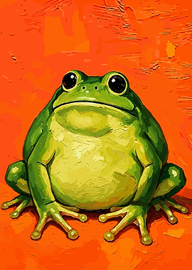 Chubby Green Frog on Orange Background
