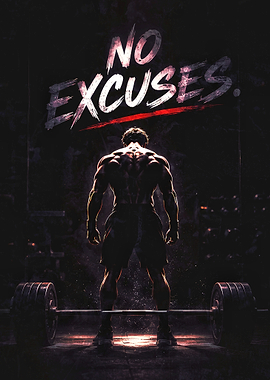 No Excuses Bodybuilder Gym Poster